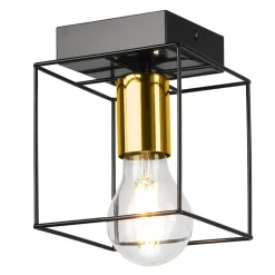 Lamkur Deckenleuchte eckig klein E27 Draht Metall Würfel Schwarz Gold* Deckenleuchten|Flurlampen