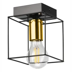 Lamkur Deckenleuchte eckig klein E27 Draht Metall Würfel Schwarz Gold* Deckenleuchten|Flurlampen