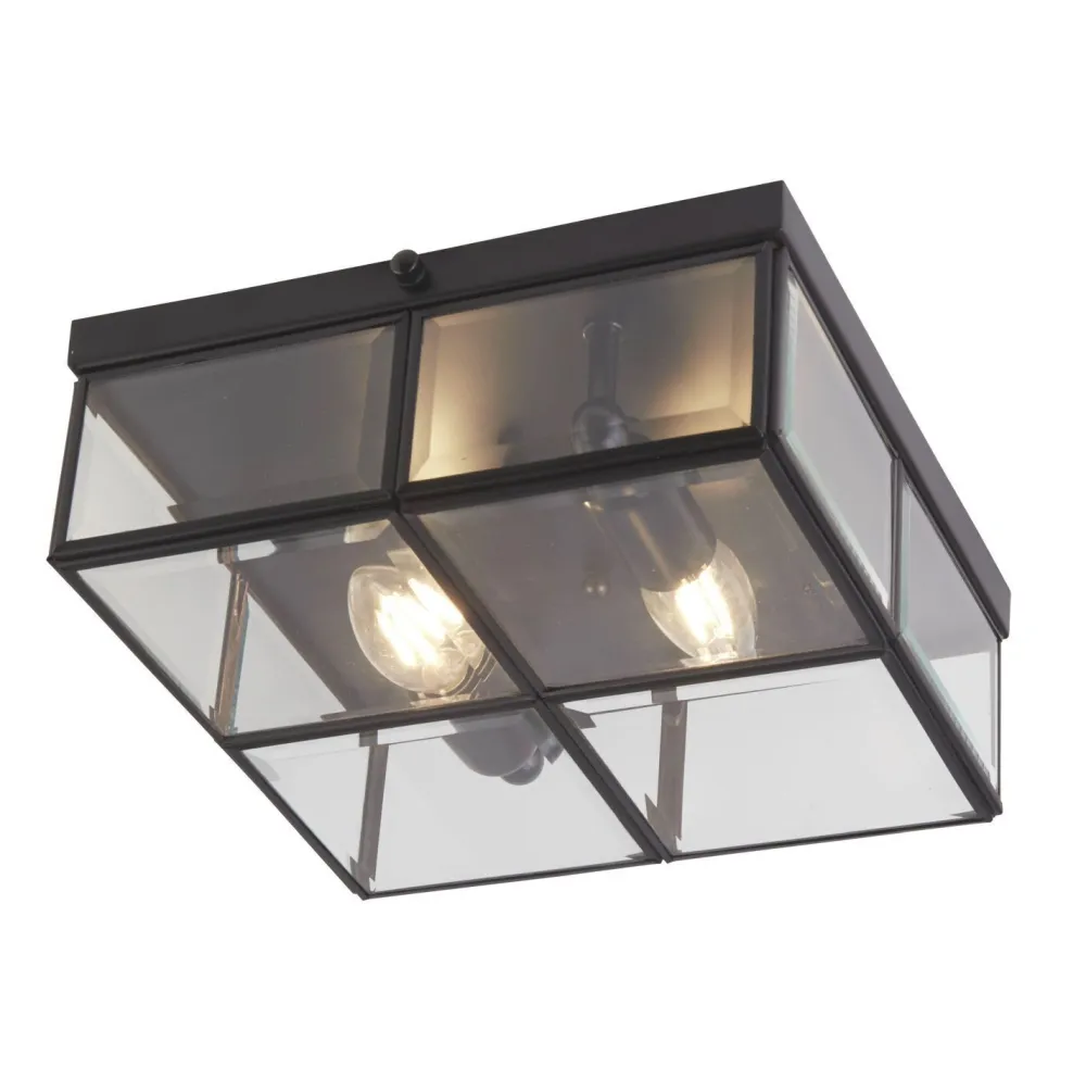 Searchlight Deckenleuchte 2-flammig E14 Schwarz matt Glas Metall* Deckenleuchten|Flurlampen