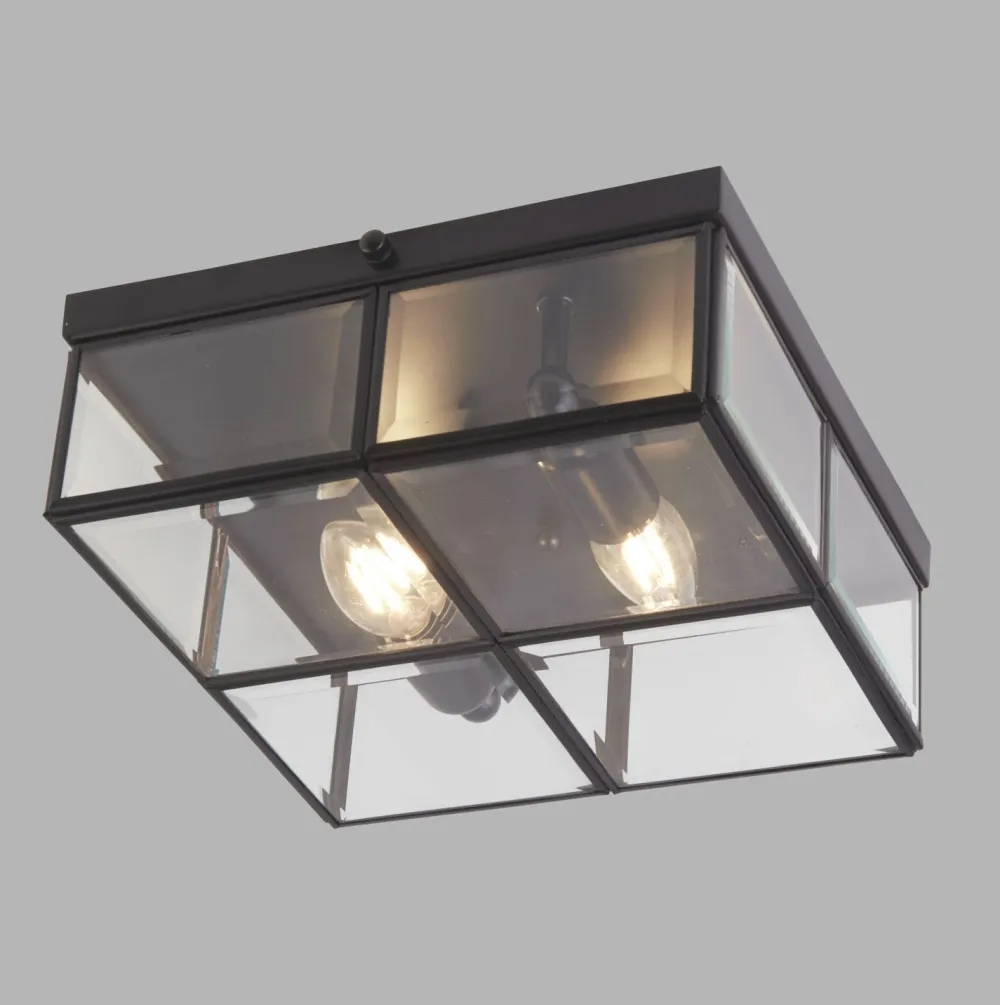 Searchlight Deckenleuchte 2-flammig E14 Schwarz matt Glas Metall* Deckenleuchten|Flurlampen