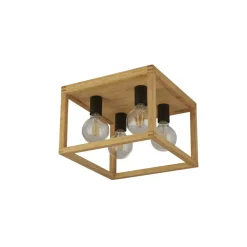 Clearance Searchlight Deckenleuchte 4-flammig Natur Schwarz E27 Holz Metall