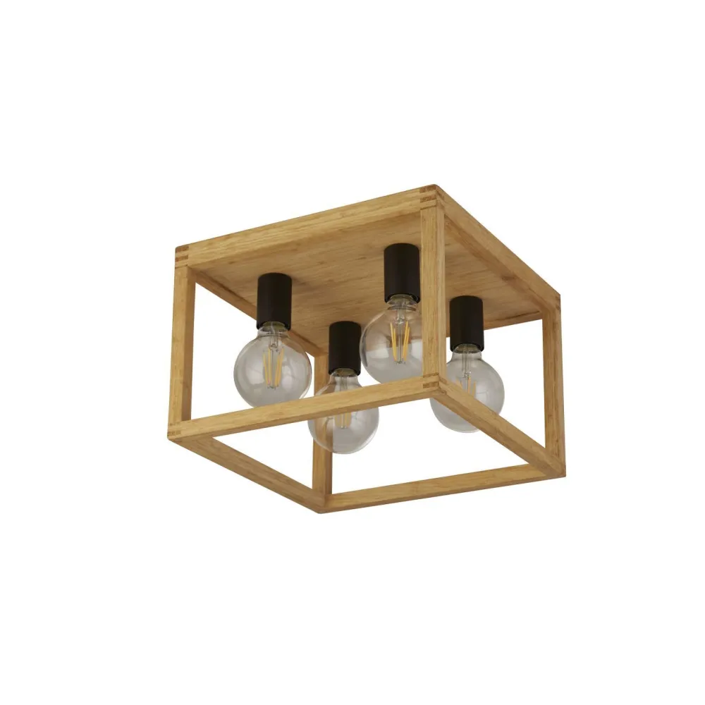 Clearance Searchlight Deckenleuchte 4-flammig Natur Schwarz E27 Holz Metall