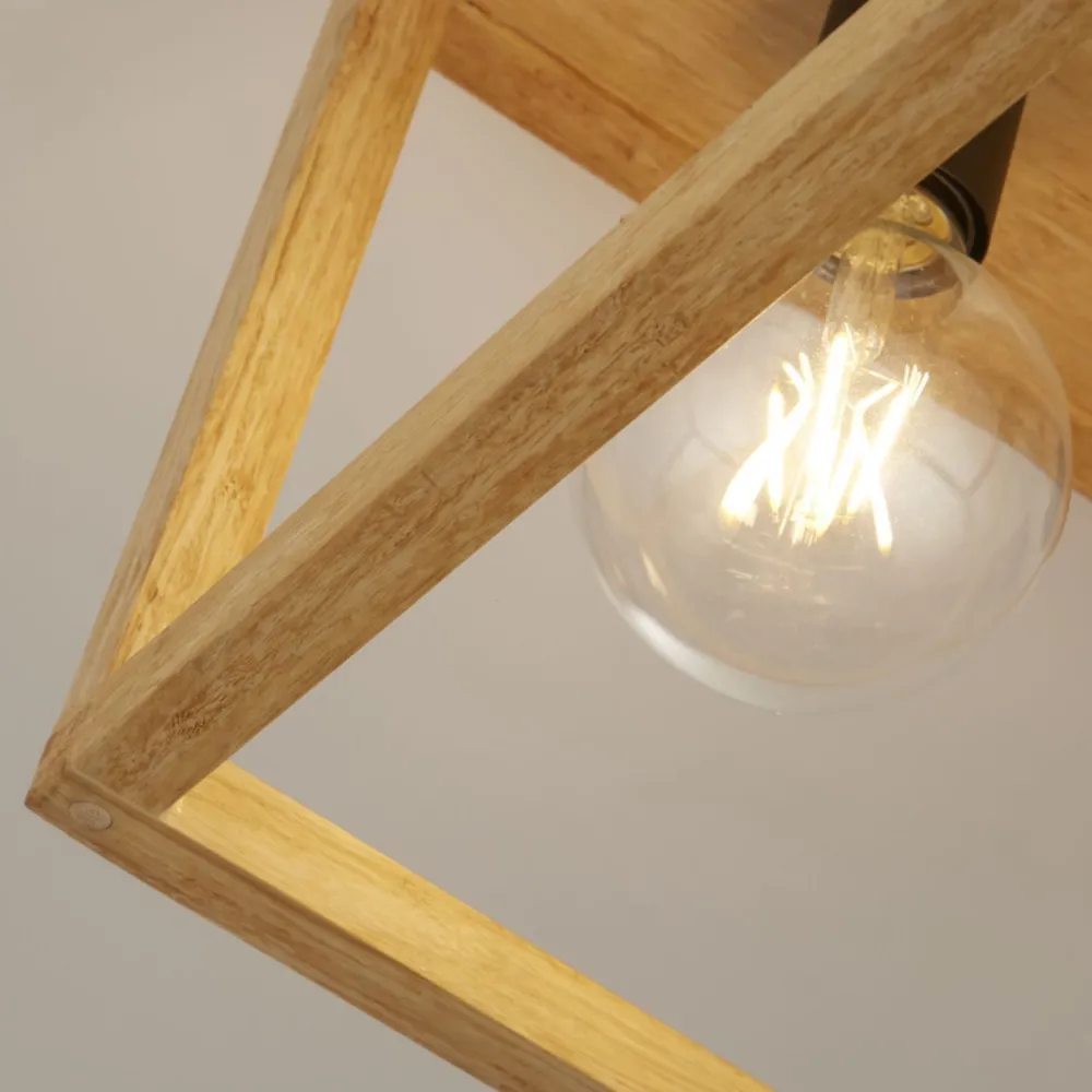 Clearance Searchlight Deckenleuchte 4-flammig Natur Schwarz E27 Holz Metall