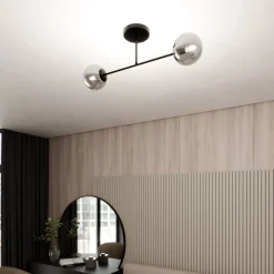 Sale Emibig Deckenleuchte Glas Metall Grau Schwarz 55 cm 2x E14