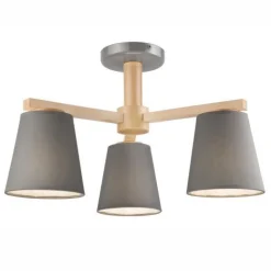 Lamkur Deckenleuchte Grau Holz Stoff Metall Wohnzimmer* Bürolampen|Lampen Aus Aller Welt