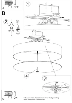 Hot Sollux Deckenleuchte groß Ø 80 cm rund Weiß Stoff Glas 6x E27