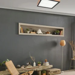 Outlet Lamkur Deckenleuchte Holz B: 39 cm klein quadratisch in Eiche 4x E27