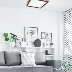 Outlet Lamkur Deckenleuchte Holz B: 39 cm klein quadratisch in Eiche 4x E27