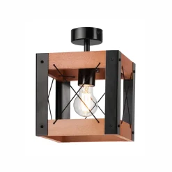 Online Lamkur Deckenleuchte Holz Metall Rustikal Schwarz eckig klein E27