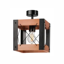 Online Lamkur Deckenleuchte Holz Metall Rustikal Schwarz eckig klein E27