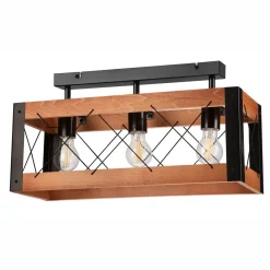 Sale Lamkur Deckenleuchte Holz Metall Rustikal L: 53 cm Schwarz 3x E27