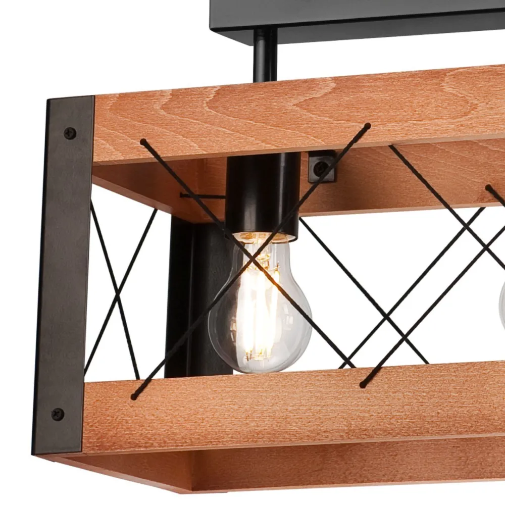 Sale Lamkur Deckenleuchte Holz Metall Rustikal L: 53 cm Schwarz 3x E27