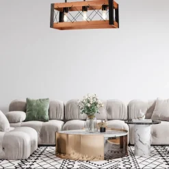 Sale Lamkur Deckenleuchte Holz Metall Rustikal L: 53 cm Schwarz 3x E27