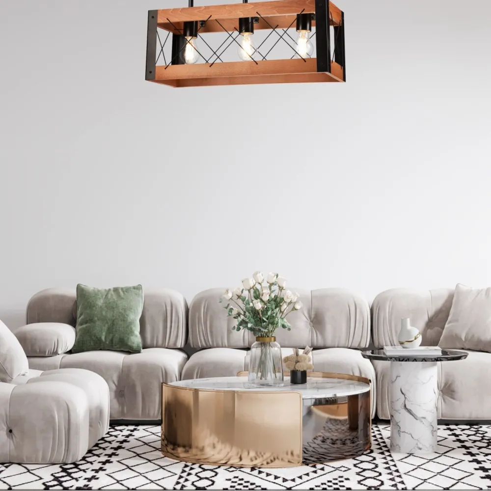 Sale Lamkur Deckenleuchte Holz Metall Rustikal L: 53 cm Schwarz 3x E27