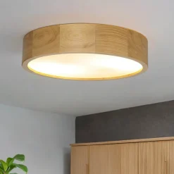 Outlet Lamkur Deckenleuchte in Eiche rund Wohnzimmer Holz Lampe