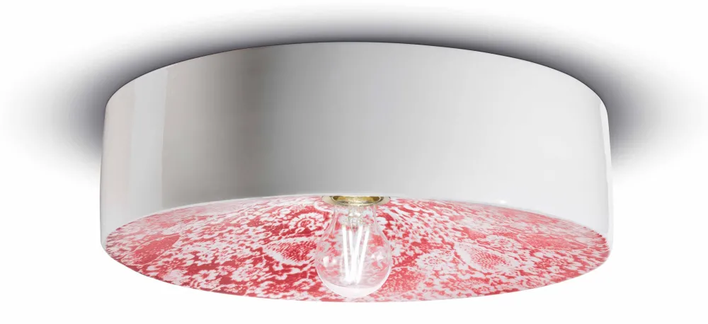 Ferroluce Deckenleuchte Keramik Ø 40 cm Weiß Rot E27 rund ENRICO* Wohnzimmerlampen|Keramiklampen