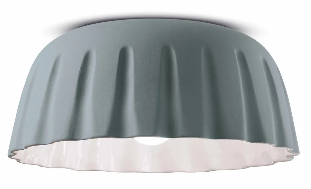 Ferroluce Deckenleuchte Keramik E27 D: 40 cm Grau Faltenoptik* Wohnzimmerlampen|Keramiklampen