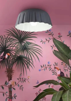 Ferroluce Deckenleuchte Keramik E27 D: 40 cm Grau Faltenoptik* Wohnzimmerlampen|Keramiklampen