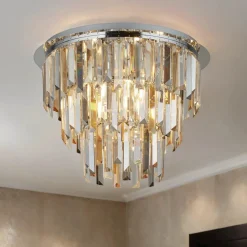 Searchlight Deckenleuchte Kristall Ø 45 cm Rauchglas Art Déco* Glaslampen|Kristalllampen