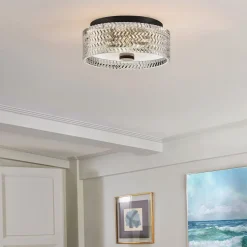 Outlet Elstead Deckenleuchte Kristall rund Ø 30,5 cm Schwarz E27 blendarm