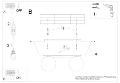 Clearance Sollux Deckenleuchte Kugel Schirme 2-flammig G9 Glas Metall