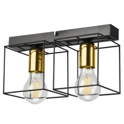 Online Lamkur Deckenleuchte Metall 2-flammig E27 32 cm lang Schwarz Gold