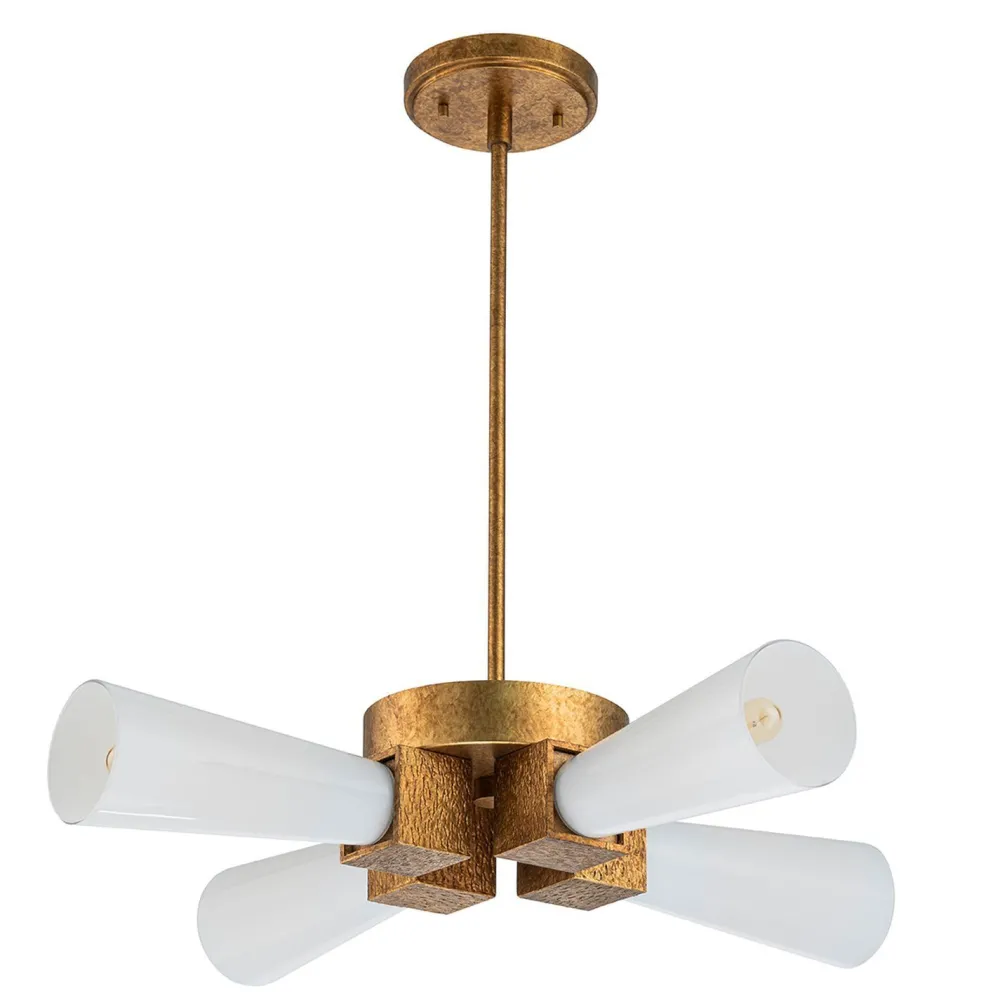 Elstead Deckenleuchte Metall Glas B: 66 cm in Gold Antik Weiß