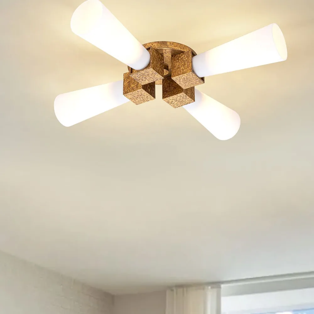 Elstead Deckenleuchte Metall Glas B: 66 cm in Gold Antik Weiß