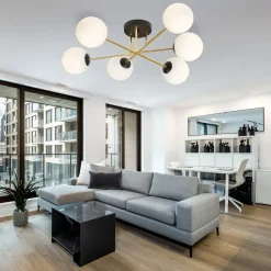 Discount Emibig Deckenleuchte Metall Glas E14 in Schwarz Weiß Gold