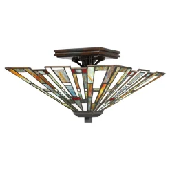 Hot Elstead Deckenleuchte Metall Glas 36,7 cm breit Tiffany Stil 2x E27