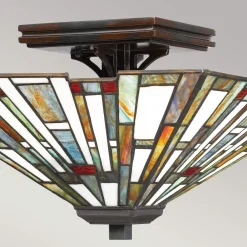 Hot Elstead Deckenleuchte Metall Glas 36,7 cm breit Tiffany Stil 2x E27