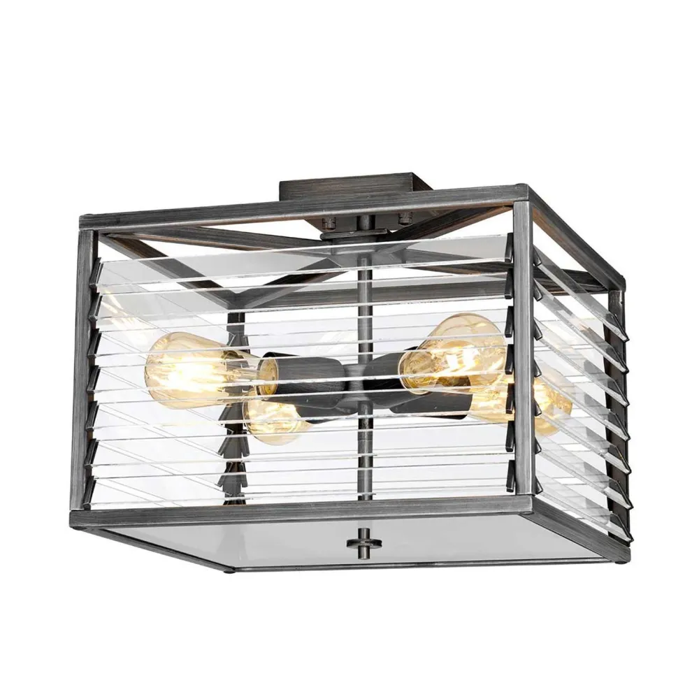 Discount Elstead Deckenleuchte Metall Glas 39,2 cm breit Gunmetal Grau