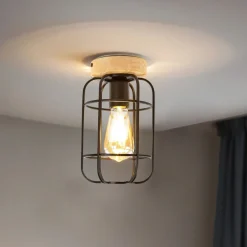 Easylight Deckenleuchte Metall Holz E27 Ø 15 cm klein* Wohnzimmerlampen|Holzlampen