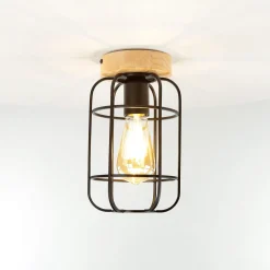 Easylight Deckenleuchte Metall Holz E27 Ø 15 cm klein* Wohnzimmerlampen|Holzlampen