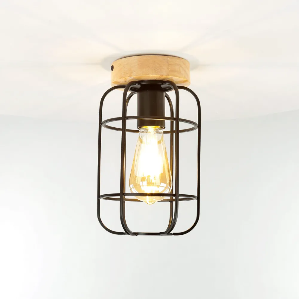 Easylight Deckenleuchte Metall Holz E27 Ø 15 cm klein* Wohnzimmerlampen|Holzlampen