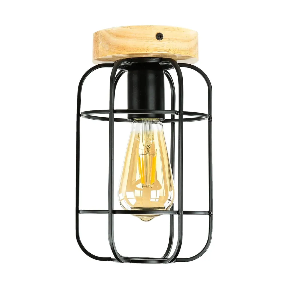 Easylight Deckenleuchte Metall Holz E27 Ø 15 cm klein* Wohnzimmerlampen|Holzlampen