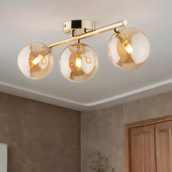 TK Lighting Deckenleuchte Metall Rauchglas 47 cm klein in Gold Bernstein* Glaslampen|Metall Lampen