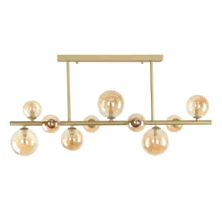 Novecento Deckenleuchte Rauchglas Metall 87 cm lang Creme Gold 10x G9* Glaslampen|Metall Lampen