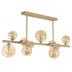 Novecento Deckenleuchte Rauchglas Metall 87 cm lang Creme Gold 10x G9* Glaslampen|Metall Lampen