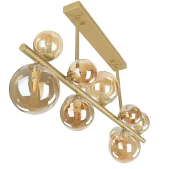 Novecento Deckenleuchte Rauchglas Metall 87 cm lang Creme Gold 10x G9* Glaslampen|Metall Lampen