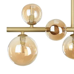 Novecento Deckenleuchte Rauchglas Metall 87 cm lang Creme Gold 10x G9* Glaslampen|Metall Lampen