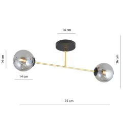 Emibig Deckenleuchte Rauchglas Metall 55 cm 2-flammig* Deckenleuchten|Flurlampen