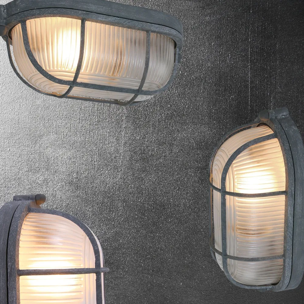 Steinhauer Deckenleuchte Riffelglas Metall Grau L:21 cm Industrie* Deckenleuchten|Badezimmer Lampe