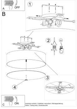 Sollux Deckenleuchte rund Ø 60 cm blendarm Stoff Glas 5x E27* Stofflampen|Moderne Lampen