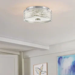 Elstead Deckenleuchte rund Ø 30,5 cm Chrom E27 Kristall Schirm* Deckenleuchten|Flurlampen