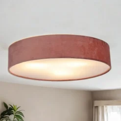 Best Searchlight Deckenleuchte rund Ø 50cm H: 10cm Rosa Samt Schirm 3x E27