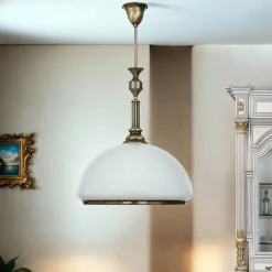 Jupiter Deckenleuchte rund Ø40cm Messing antik Weiß Lampe* Glaslampen|Jugendstil Lampen