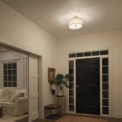 Elstead Deckenleuchte rund Weiß Zinn antik Glas Leinen Metall* Glaslampen|Moderne Lampen