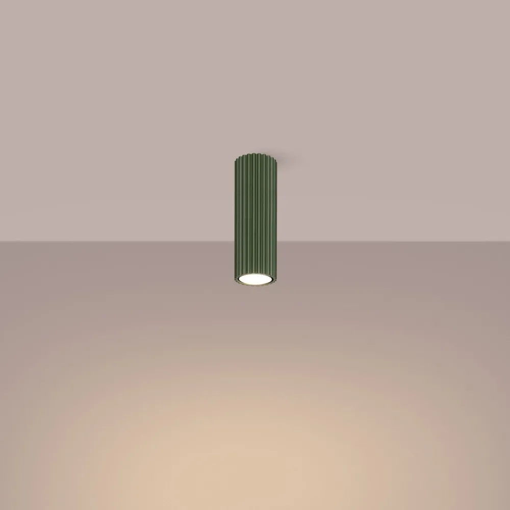 Clearance Sollux Deckenleuchte schmal Ø 6,5 cm H: 40 cm Aluminium in Grün GU10