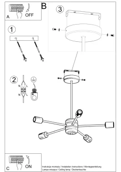 Best Sollux Deckenleuchte Schwarz Ø 66 cm 5-flammig für E27